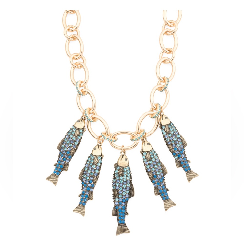 🌀BETSEY JOHNSON MERMAID JEWELS CRYSTAL SARDINES FISH CHARM NECKLACE - NWT - Picture 2 of 2
